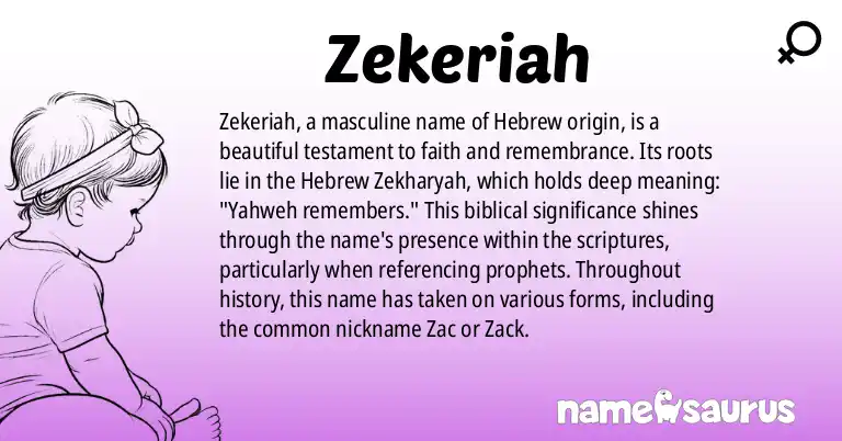 Infographic about Zekeriah name meaning, Zekeriah is a name from Hebrew origin(s).