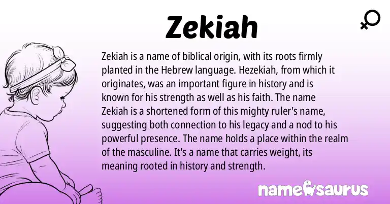 Infographic about Zekiah name meaning, Zekiah is a name from Biblical Hebrew origin(s).