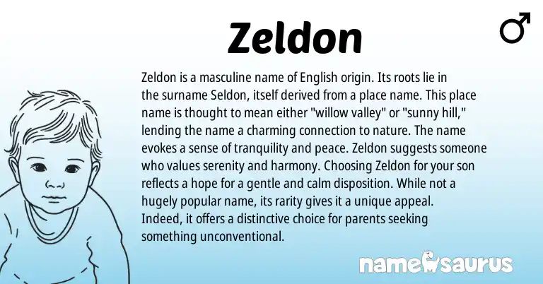 Infographic about Zeldon name meaning, Zeldon is a name from English origin(s).
