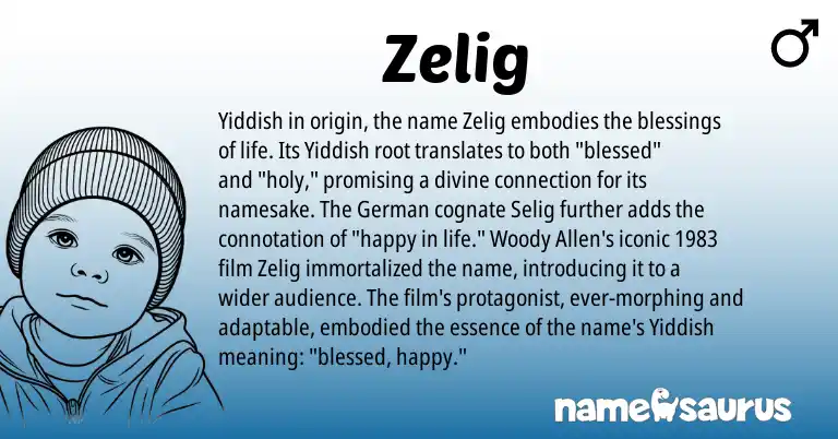 Infographic about Zelig name meaning, Zelig is a name from German, Yiddish origin(s).