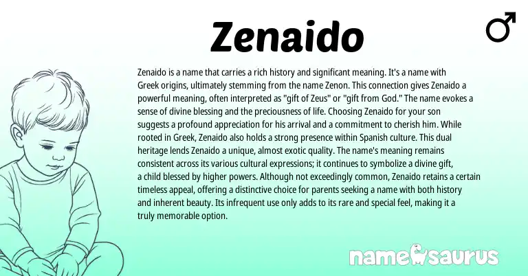 Infographic about Zenaido name meaning, Zenaido is a name from Greek origin(s).