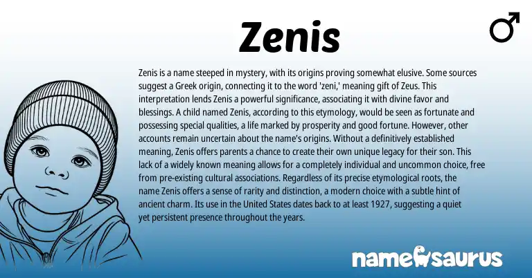 Infographic about Zenis name meaning, Zenis is a name from Greek origin(s).