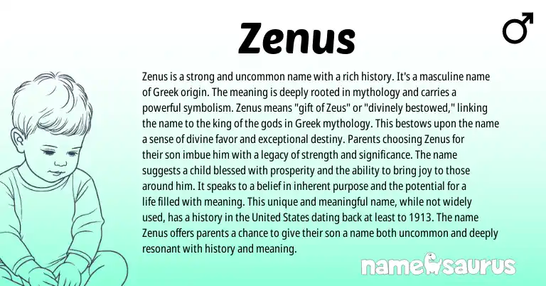 Infographic about Zenus name meaning, Zenus is a name from Greek origin(s).