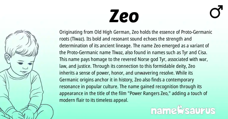 Infographic about Zeo name meaning, Zeo is a name from Old High German, Germanic, Norse origin(s).