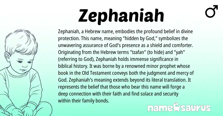 Infographic about Zephaniah name meaning, Zephaniah is a name from Hebrew origin(s).