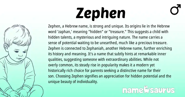 Infographic about Zephen name meaning, Zephen is a name from Hebrew origin(s).