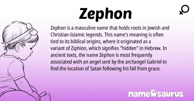 Infographic about Zephon name meaning, Zephon is a name from Judeo-Christian-Islamic Legend origin(s).