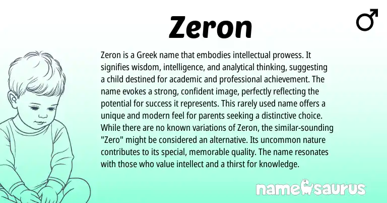 Infographic about Zeron name meaning, Zeron is a name from Greek origin(s).