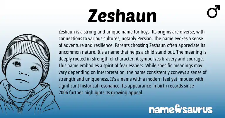 Infographic about Zeshaun name meaning, Zeshaun is a name from Persian origin(s).