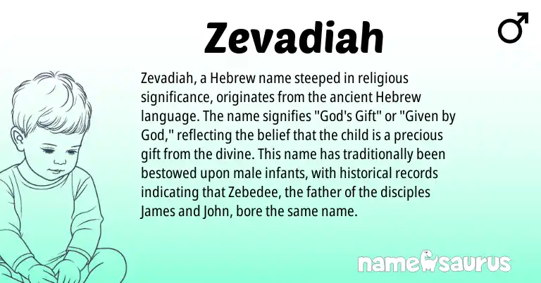 Infographic about Zevadiah name meaning, Zevadiah is a name from Hebrew origin(s).