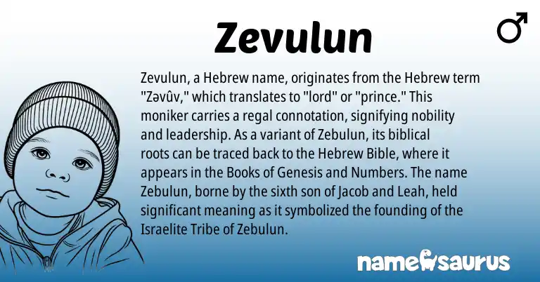 Infographic about Zevulun name meaning, Zevulun is a name from Hebrew origin(s).