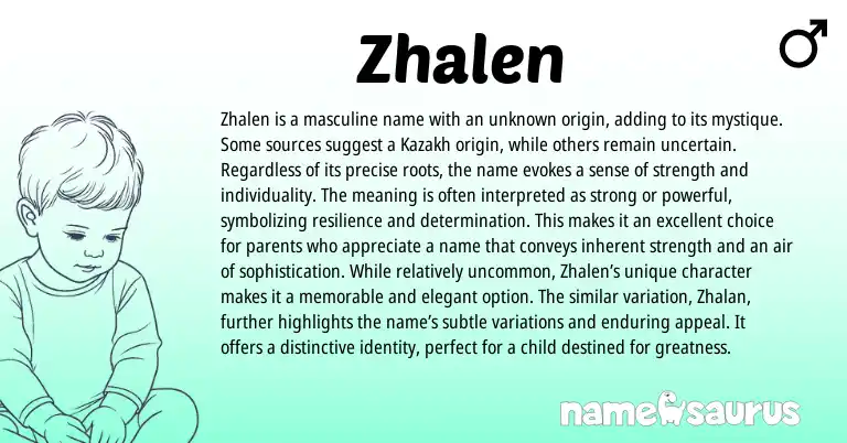 Infographic about Zhalen name meaning, Zhalen is a name from Kazakh, Persian origin(s).