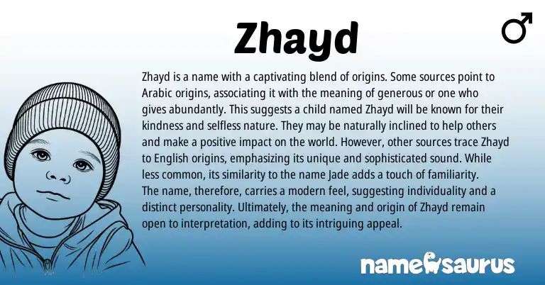 Infographic about Zhayd name meaning, Zhayd is a name from Arabic origin(s).