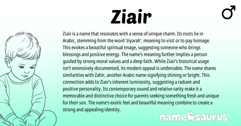 Infographic about Ziair name meaning, Ziair is a name from Arabic, American origin(s).