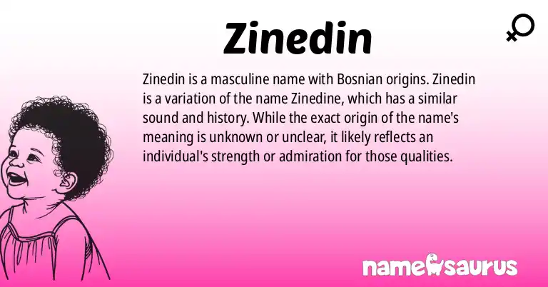 Infographic about Zinedin name meaning, Zinedin is a name from Bosnian origin(s).
