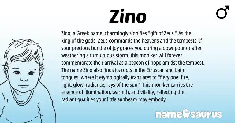 Infographic about Zino name meaning, Zino is a name from Etruscan, Latin, Greek origin(s).