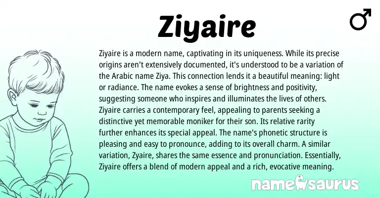 Infographic about Ziyaire name meaning, Ziyaire is a name from Arabic origin(s).