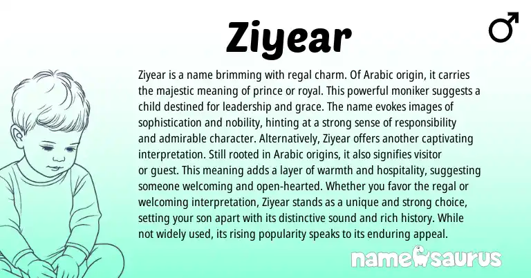 Infographic about Ziyear name meaning, Ziyear is a name from Arabic origin(s).