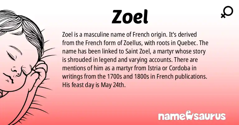 Infographic about Zoel name meaning, Zoel is a name from French (Quebec) origin(s).