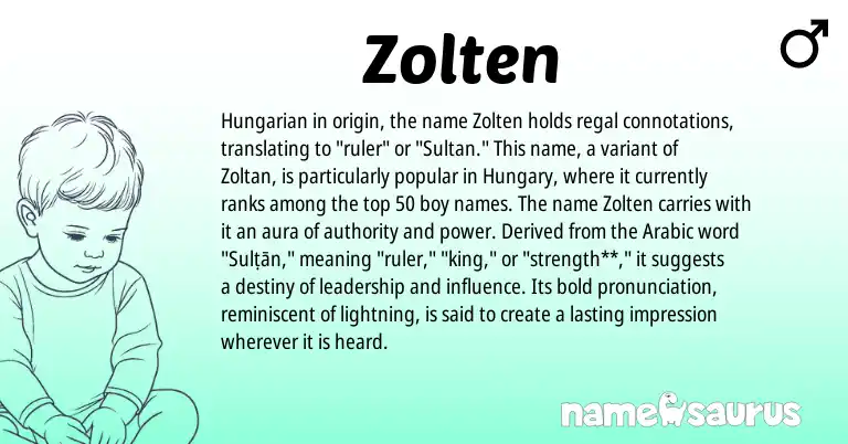 Infographic about Zolten name meaning, Zolten is a name from Hungarian, Arabic origin(s).