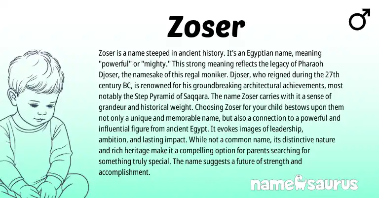 Infographic about Zoser name meaning, Zoser is a name from Egyptian origin(s).