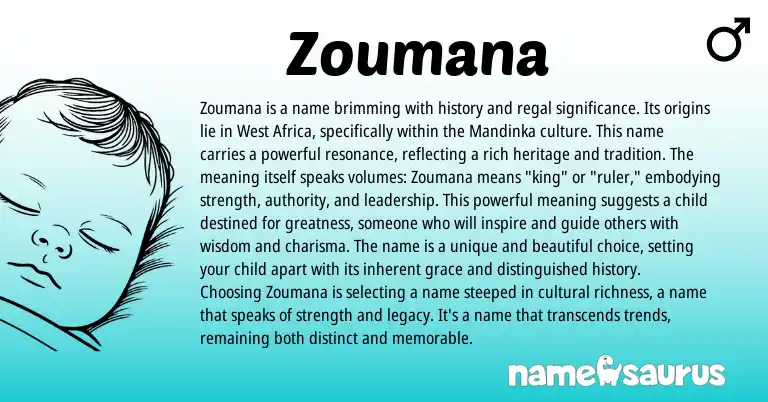 Infographic about Zoumana name meaning, Zoumana is a name from African, Mandingo origin(s).