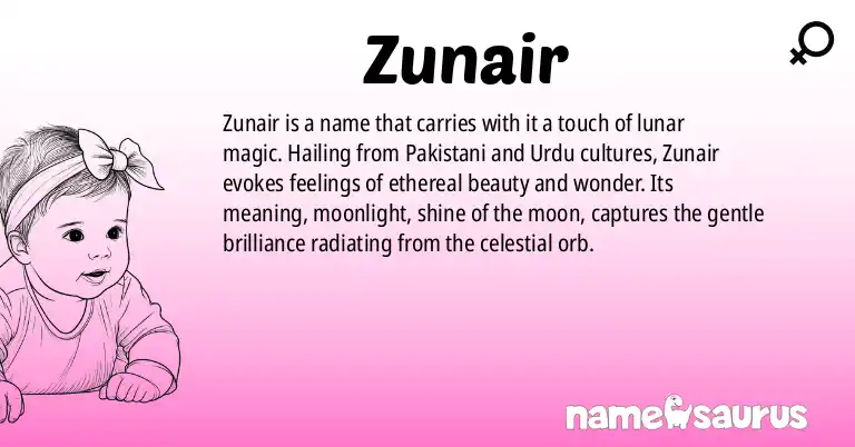 Infographic about Zunair name meaning, Zunair is a name from Pakistani, Urdu origin(s).