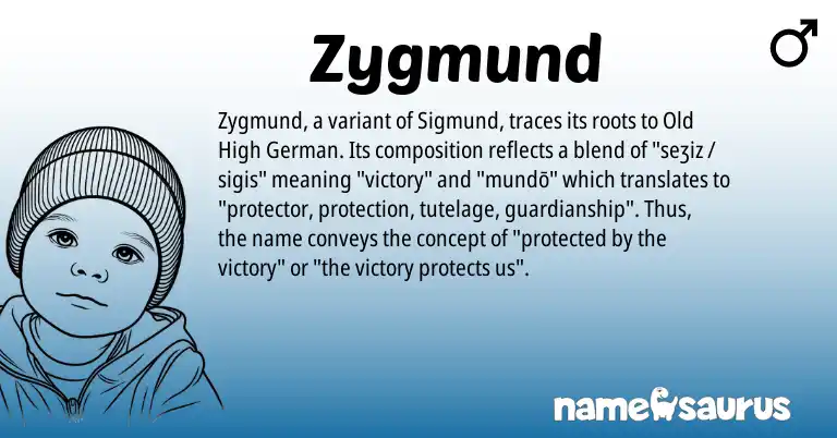 Infographic about Zygmund name meaning, Zygmund is a name from Old High German origin(s).