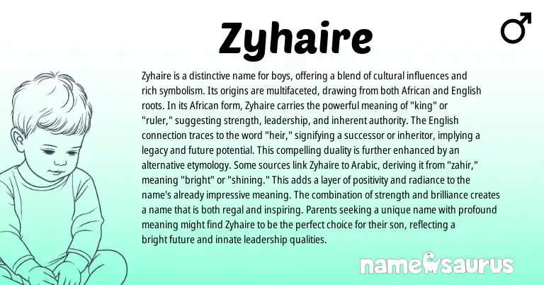 Infographic about Zyhaire name meaning, Zyhaire is a name from African, English origin(s).