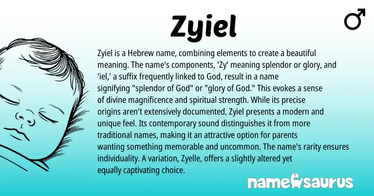 Infographic about Zyiel name meaning, Zyiel is a name from Hebrew origin(s).