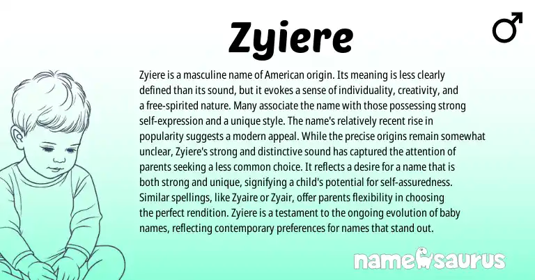 Infographic about Zyiere name meaning, Zyiere is a name from American origin(s).