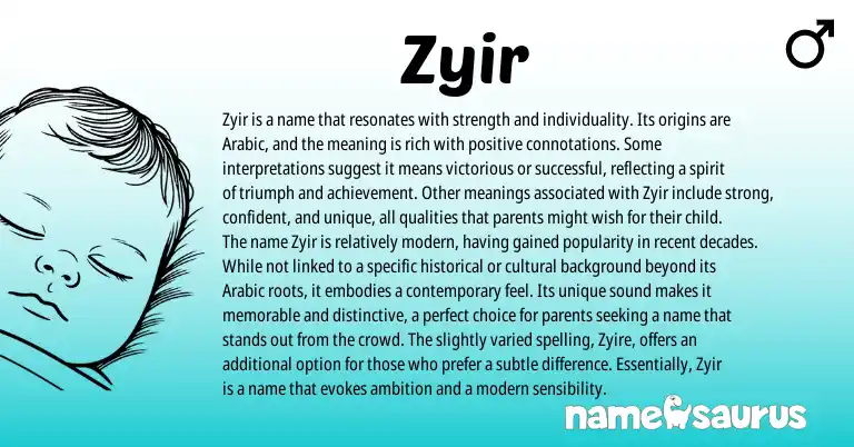 Infographic about Zyir name meaning, Zyir is a name from Greek, Arabic origin(s).