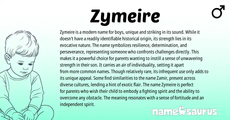 Infographic about Zymeire name meaning, Zymeire is a name from American origin(s).