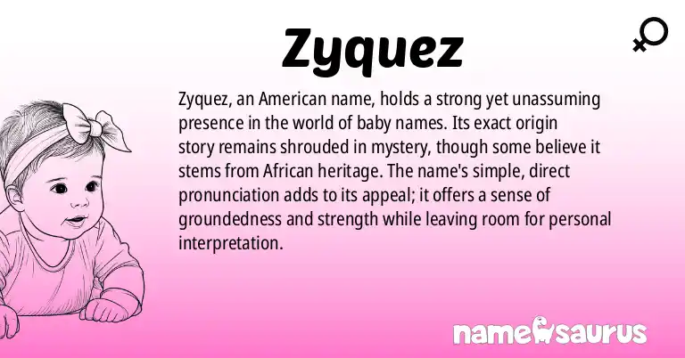 Infographic about Zyquez name meaning, Zyquez is a name from American origin(s).