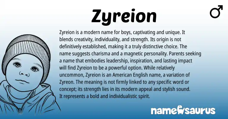 Infographic about Zyreion name meaning, Zyreion is a name from Other origin(s).