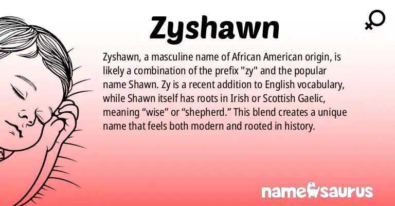 Infographic about Zyshawn name meaning, Zyshawn is a name from African American origin(s).