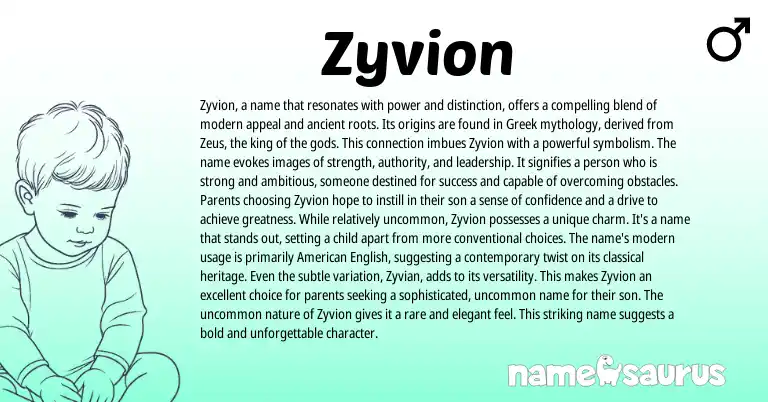Infographic about Zyvion name meaning, Zyvion is a name from Greek origin(s).