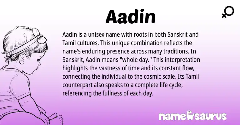 Infographic about Aadin name meaning, Aadin is a name from Sanskrit, Tamil origin(s).