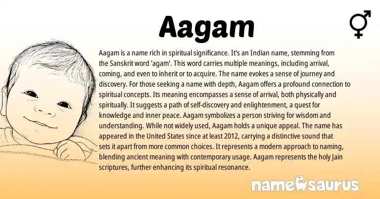 Infographic about Aagam name meaning, Aagam is a name from Indian, Sanskrit origin(s).