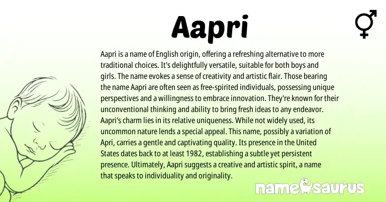 Infographic about Aapri name meaning, Aapri is a name from English origin(s).
