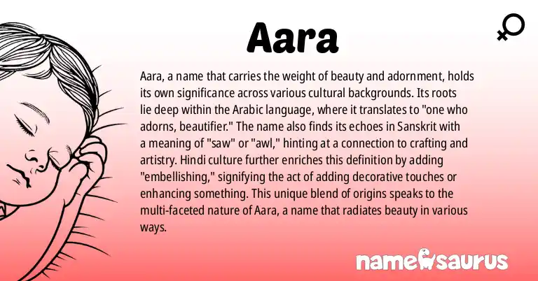 Infographic about Aara name meaning, Aara is a name from Arabic, Sanskrit, Hindi, Indian origin(s).