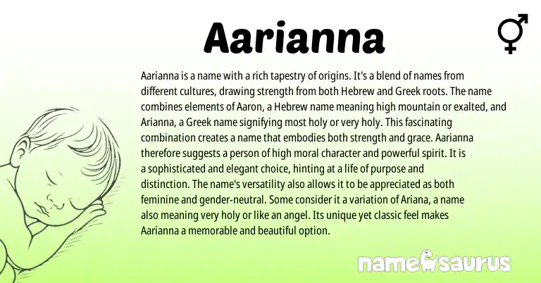 Infographic about Aarianna name meaning, Aarianna is a name from Greek, Hebrew origin(s).