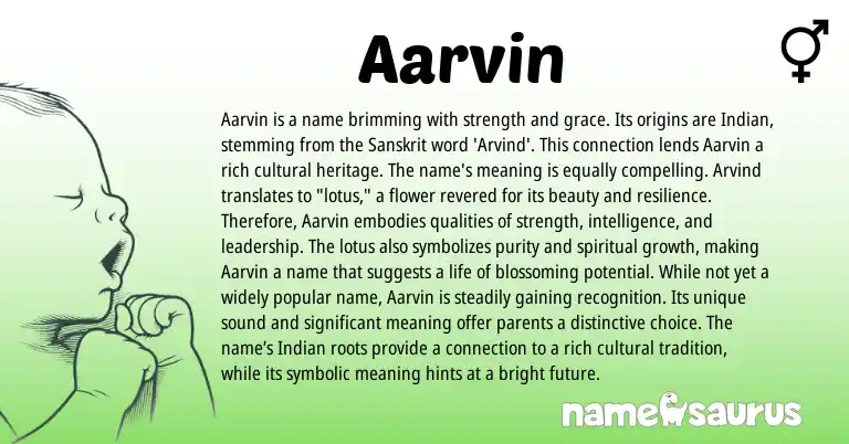 Infographic about Aarvin name meaning, Aarvin is a name from Indian, Sanskrit origin(s).