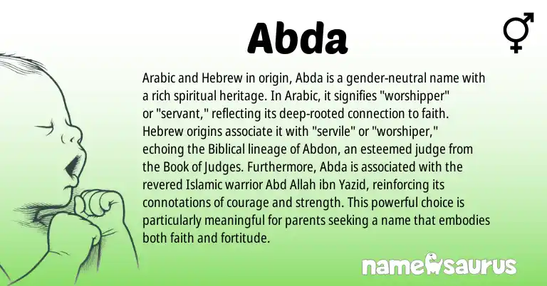 Infographic about Abda name meaning, Abda is a name from Arabic, Hebrew origin(s).