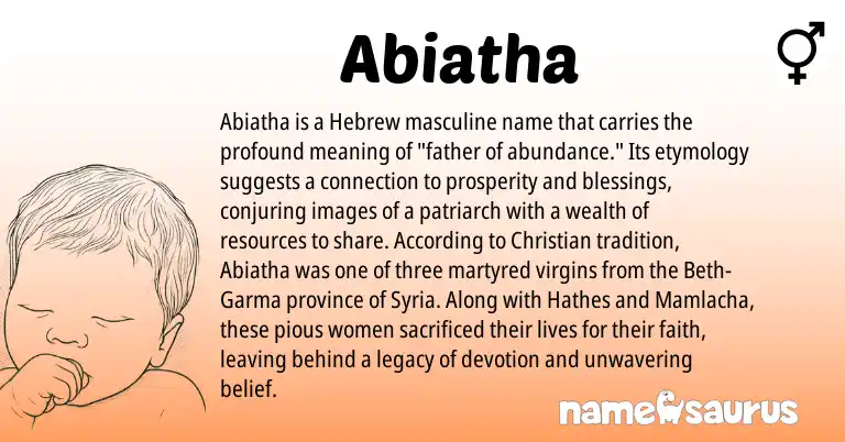 Infographic about Abiatha name meaning, Abiatha is a name from Syria, Hebrew origin(s).