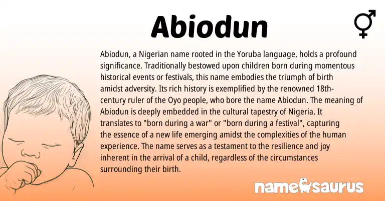 Infographic about Abiodun name meaning, Abiodun is a name from Nigeria, Yoruba, Nigerian origin(s).