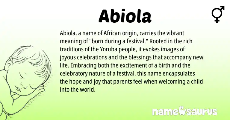 Infographic about Abiola name meaning, Abiola is a name from Yoruba, African origin(s).