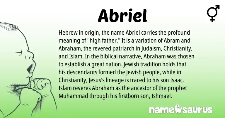 Infographic about Abriel name meaning, Abriel is a name from Judaism, Jewish, Christianity, Hebrew origin(s).