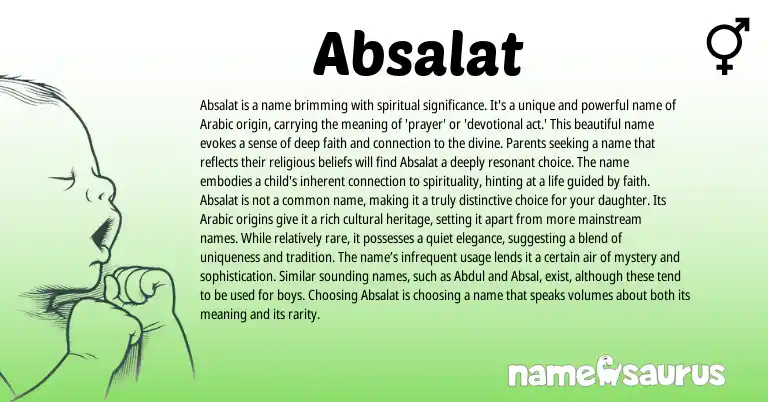 Infographic about Absalat name meaning, Absalat is a name from Persian, Arabic origin(s).