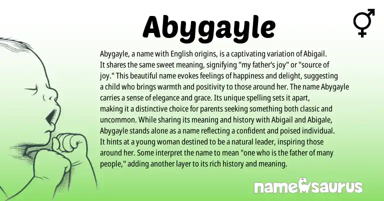 Infographic about Abygayle name meaning, Abygayle is a name from English, Hebrew origin(s).